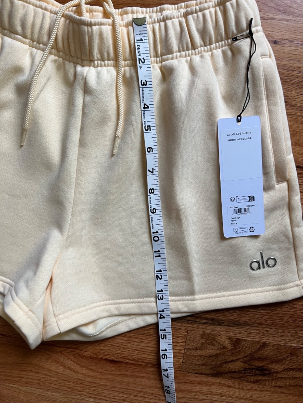 ALO Yoga Candlelight Yellow High-Rise Athletic Shorts with Drawstring - Picture 9 of 15